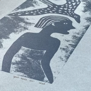 ugnė rudinskaitė grafika paukštis žmogus mėlyna detalė