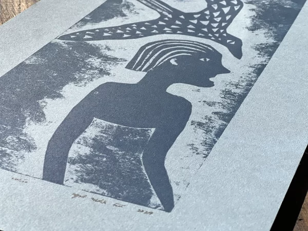 ugnė rudinskaitė grafika paukštis žmogus mėlyna detalė