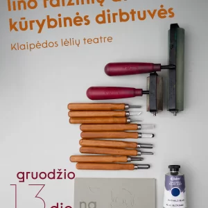 kalėdinės grafikos lino raižinių atvirukų dirbtuvės Klaipėdos lėlių teatre