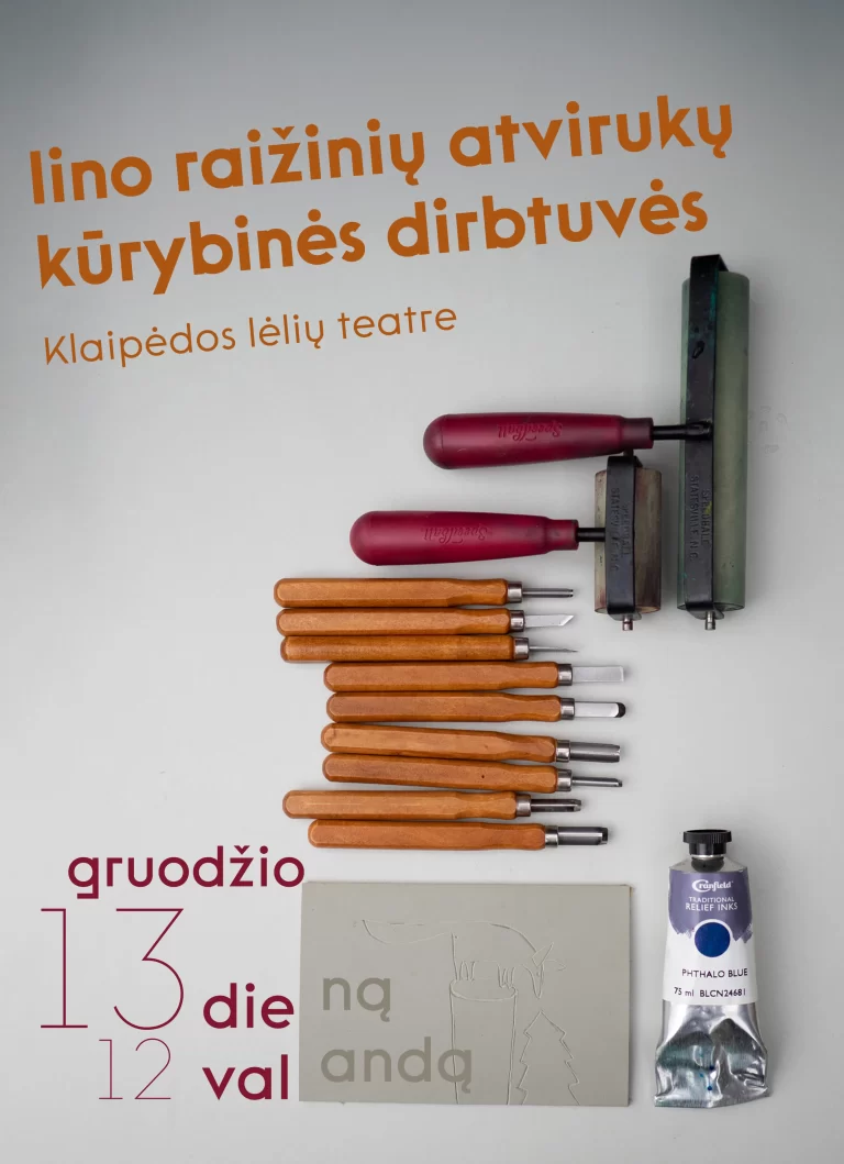 kalėdinės grafikos lino raižinių atvirukų dirbtuvės Klaipėdos lėlių teatre