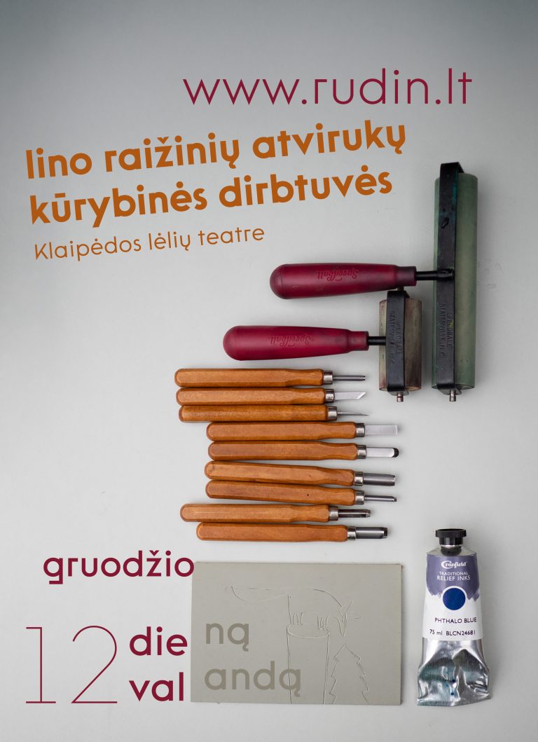 kalėdinės grafikos lino raižinių atvirukų dirbtuvės Klaipėdos lėlių teatre