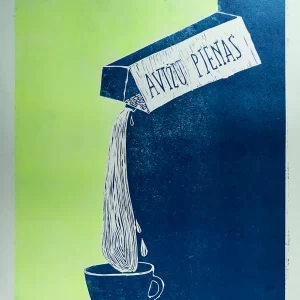 lino raižinys spalvota grafika avižų pienas A2 ugnė rudinskaitė